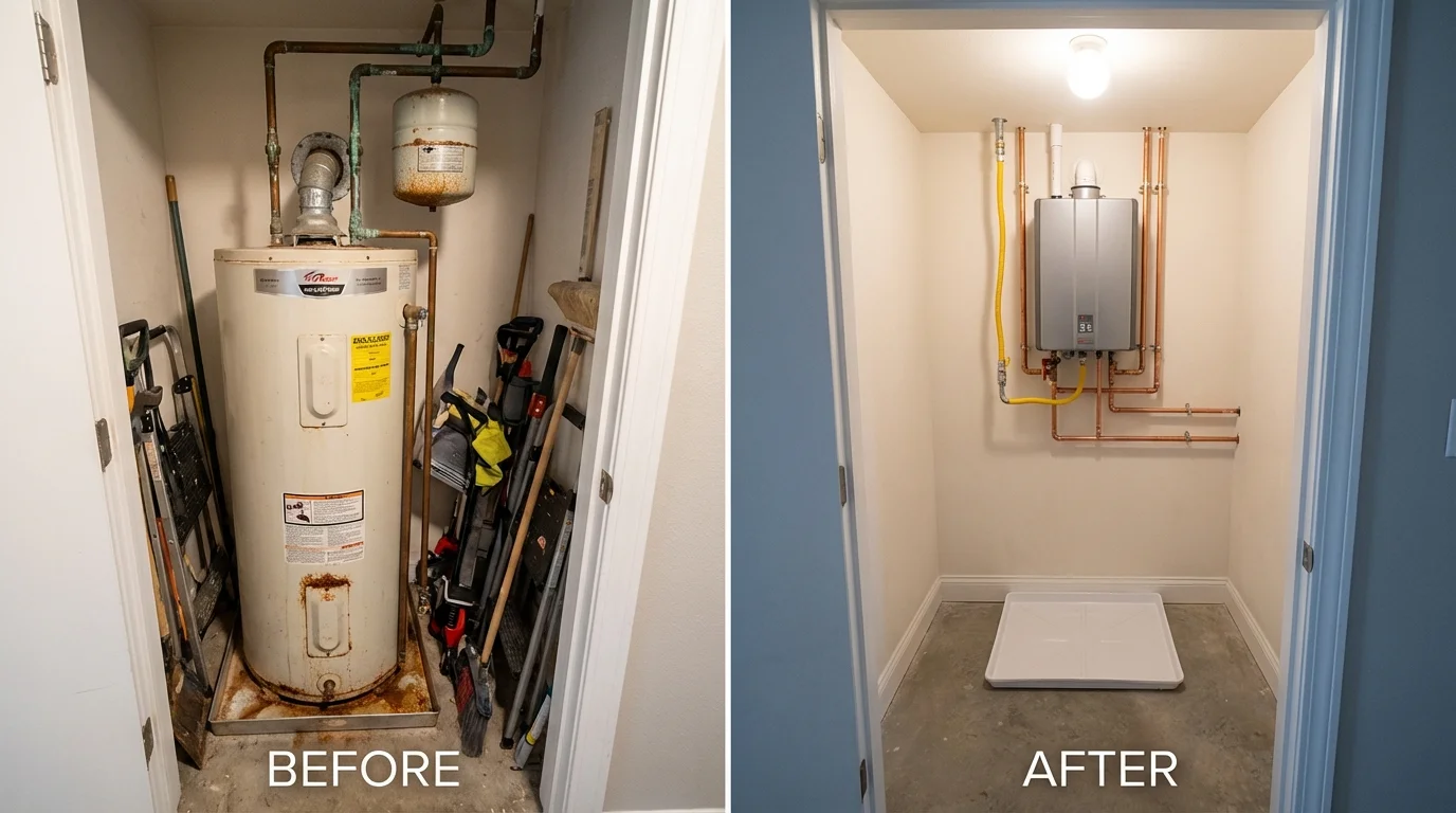 Tank water heater versus wall-mounted tankless unit comparison for Beaverton, MI homeowners