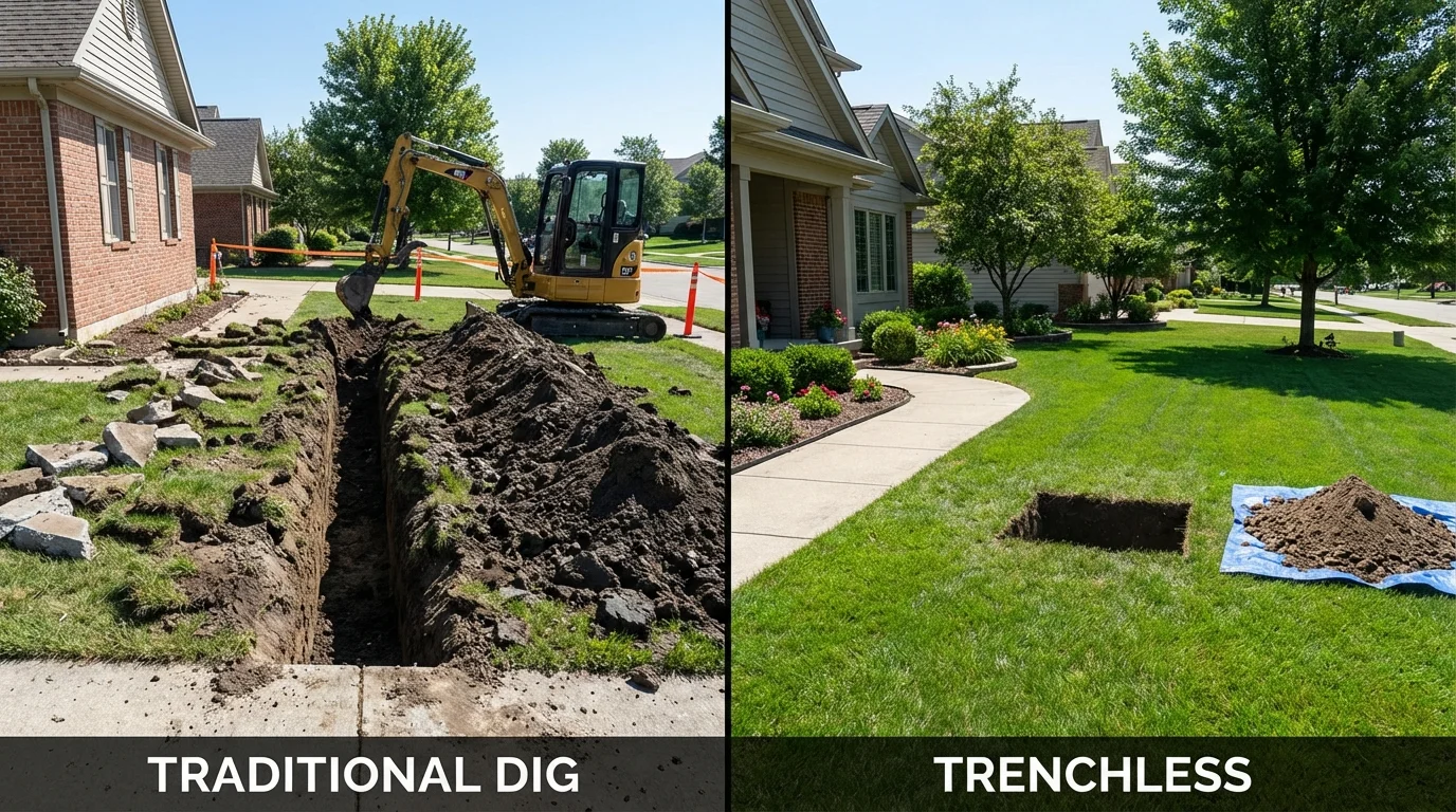 Trenchless sewer repair with minimal yard damage versus traditional excavation in Beaverton, MI